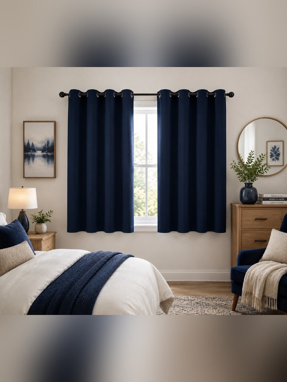 100% Blackout Thermal Curtains Navy 60x63 Set of 2 Grommet Thermal Panels